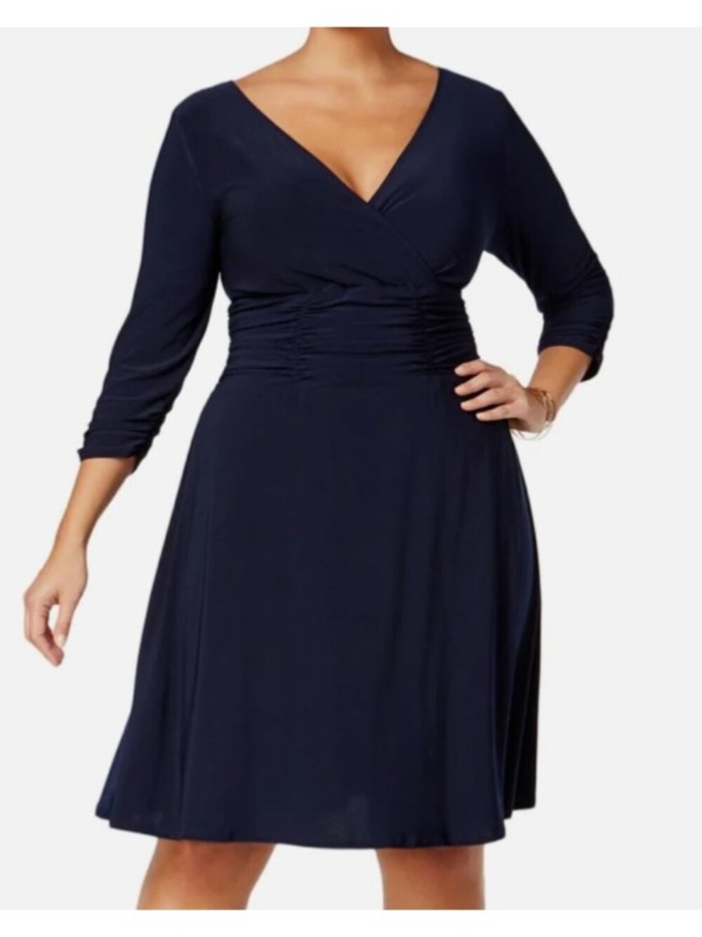 NY COLLECTION Womens Ruched A Line Silhouette Cocktail Dress Navy Size 2X NWT